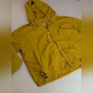 Women's Yellow Cropped Hooded Wind Breaker Jacket Medium
